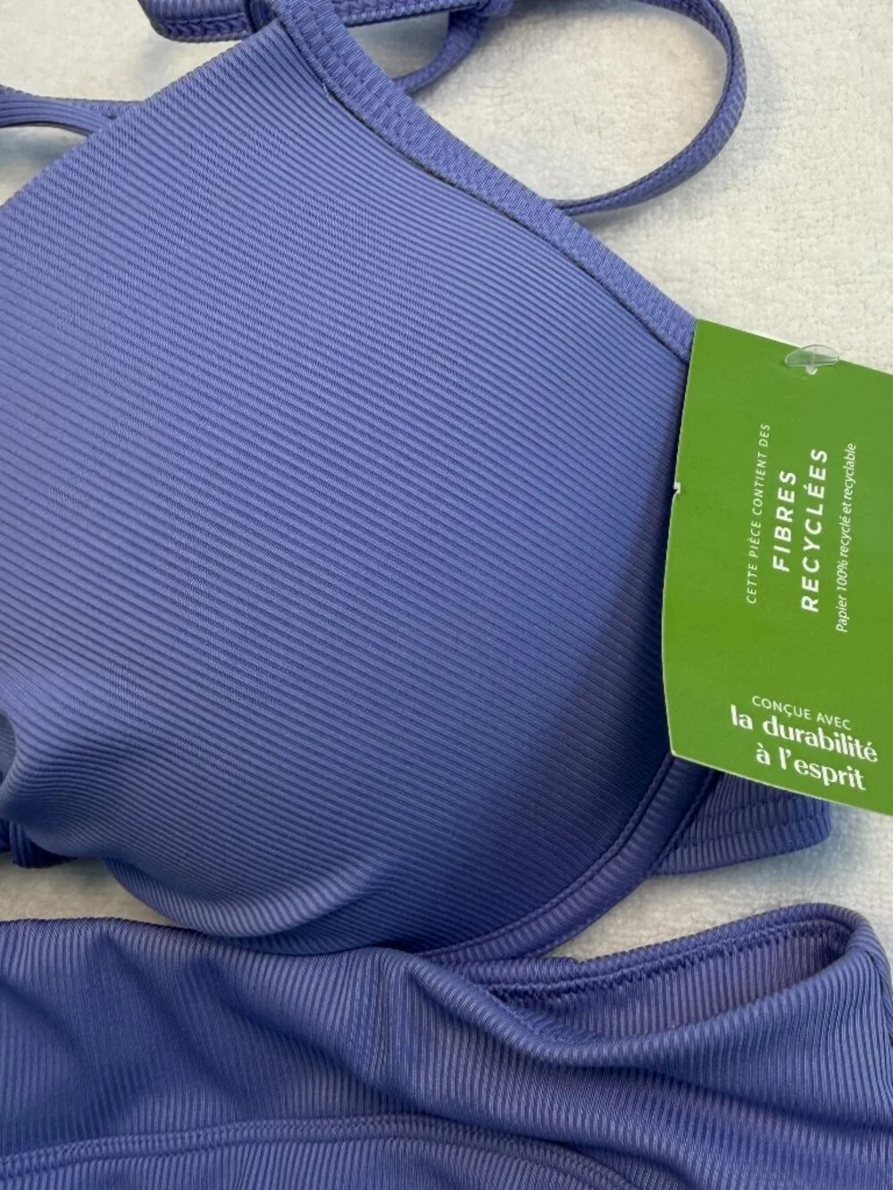 NWT Ribbed Bikini Set Purple Lavender Two Piece Swimsuit Womens Adjustable Top - Picture 2 of 5